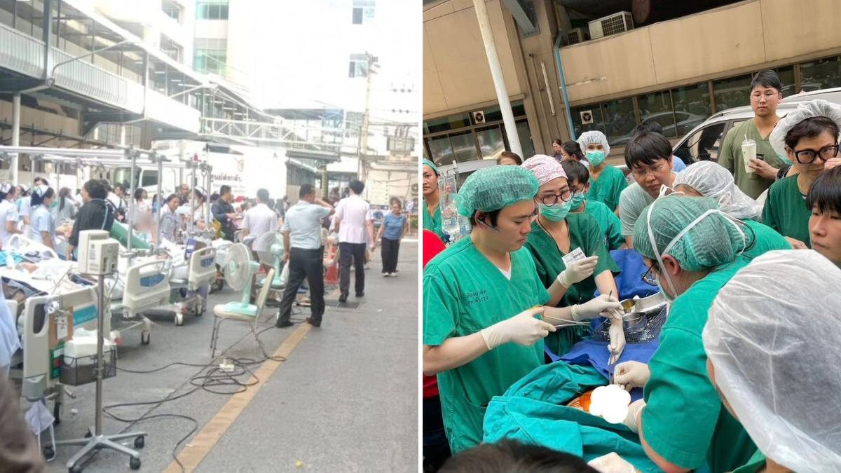 A child was born, and surgery was performed in the open air following the evacuation of hospital buildings at Police General Hospital in Bangkok.

#Thailand #Bangkok #แผ่นดินไหว #Earthquakes #Tremors