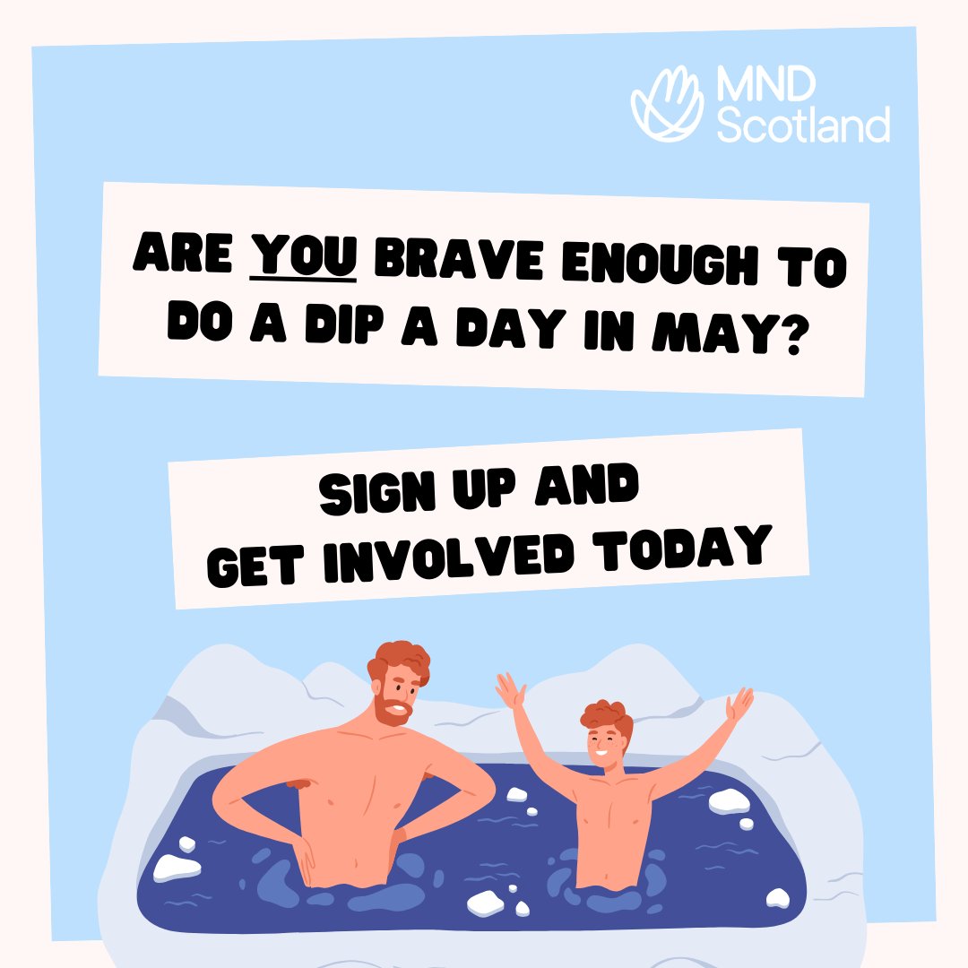 MNDScotland's tweet photo. 💦 'A Dip a Day in May' is back!  Sign-up today support our cause by taking on daily cold water challenges 🚿throughout the month! Sign-up, spread the word, and help make time count for families affected by MND: 
https://t.co/zzoTiPQ6M6

#ADipADayInMay #MNDScotland #MakeTimeCount https://t.co/Jp2WI7xRsG