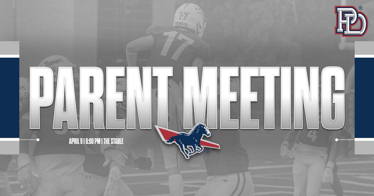Our annual PD Football Family Meeting for all interested Players rising 7th Grade through 12th grade and their Parents is April 9 at 6PM in the Stable in the AC building.