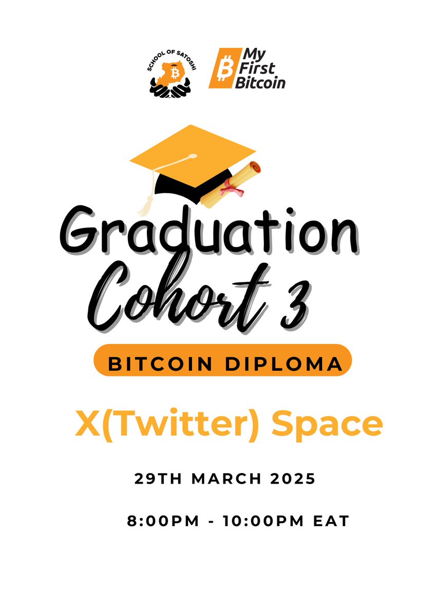 School Of Satoshi🇺🇬 (@schoolofsatoshi) on Twitter photo 🔥COHORT 3 GRADUATION🔥
Join us tomorrow as we celebrate our graduates graduating from the Bitcoin Diploma by <a href="/MyfirstBitcoin_/">Mi Primer Bitcoin</a>
x.com/i/spaces/1nAKE…
Huge congratulations to the newest graduates of School of Satoshi! 🔥COHORT 3 GRADUATION🔥
Join us tomorrow as we celebrate our graduates graduating from the Bitcoin Diploma by <a href="/MyfirstBitcoin_/">Mi Primer Bitcoin</a>
x.com/i/spaces/1nAKE…
Huge congratulations to the newest graduates of School of Satoshi!