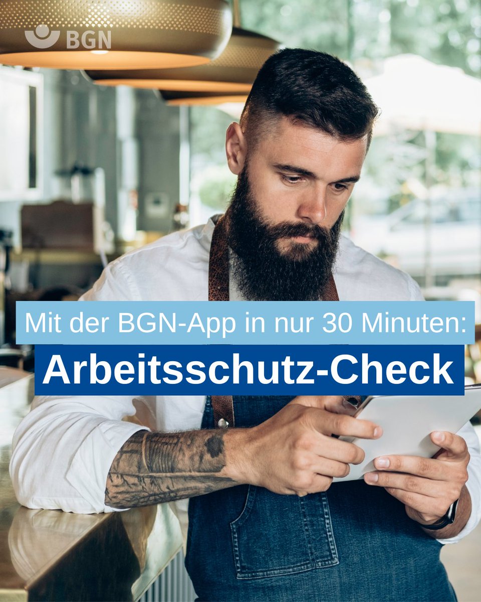 In nur 30 Minuten zum Arbeitsschutz-Check! 🕒 Mit der BGN-Selbstcheck-App in wenigen Minuten zu einer klaren Analyse: Welche Arbeitsschutzvorgaben gibt es im Betrieb?  Wo gibt es Verbesserungspotenzial? Wie schneidest du im Vergleich zu Mitbewerbern ab?
👉 bgncheck.de