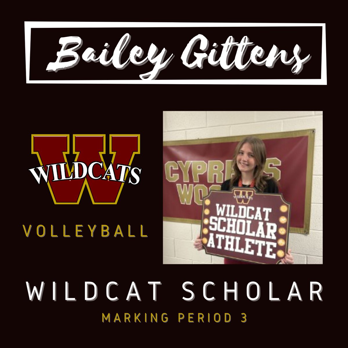 Cy Woods Athletics 212 (@cw_athletics) on Twitter photo 🏐📚 Shoutout to Bailey Gittens for snagging that Wildcat Scholar title for MP3! Keep killin’ it on and off the court! <a href="/CyWoodsVB/">CyWoods Volleyball</a> 🏐📚 Shoutout to Bailey Gittens for snagging that Wildcat Scholar title for MP3! Keep killin’ it on and off the court! <a href="/CyWoodsVB/">CyWoods Volleyball</a>