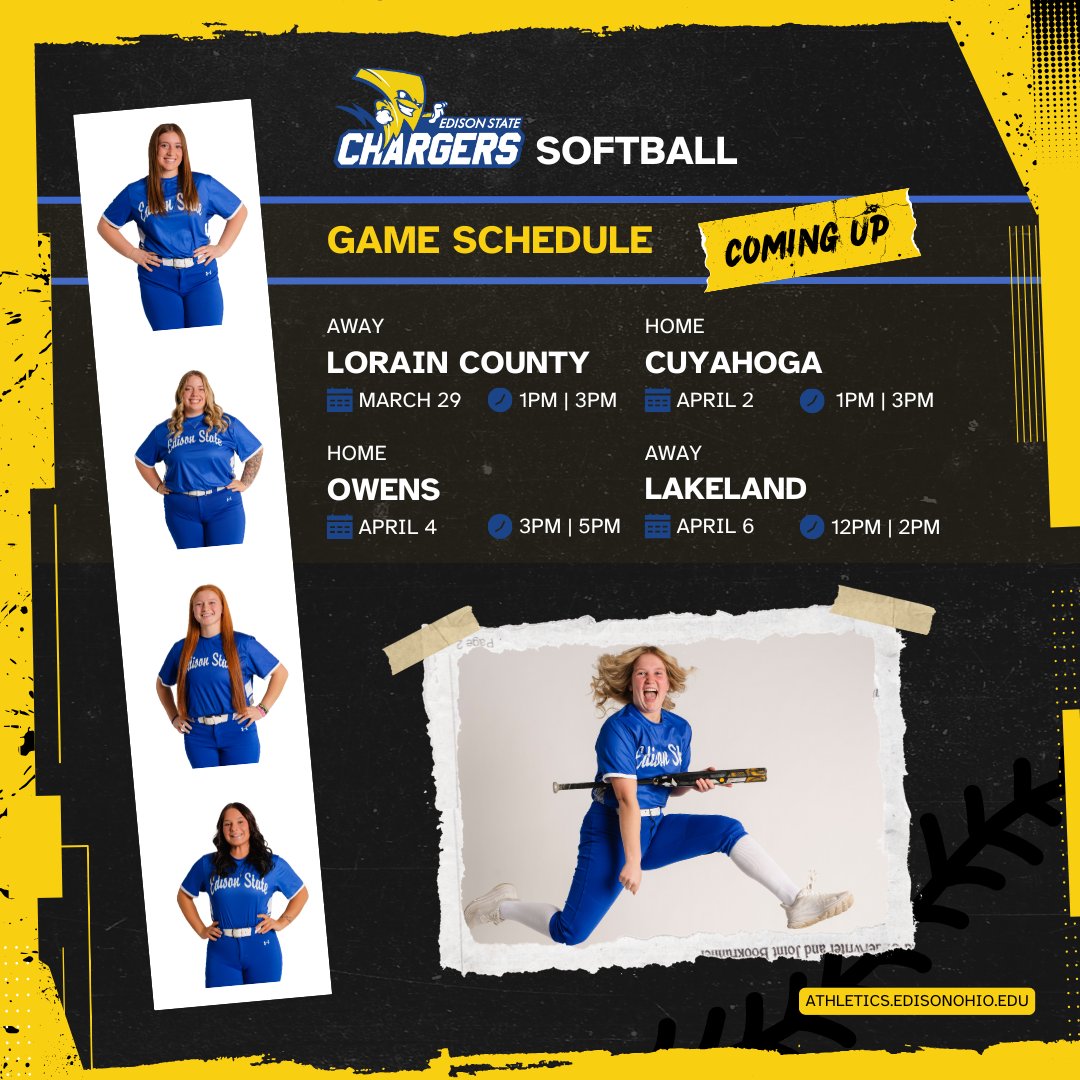 Don't miss these upcoming softball games! Let's go, Lady Chargers! ⚡🥎