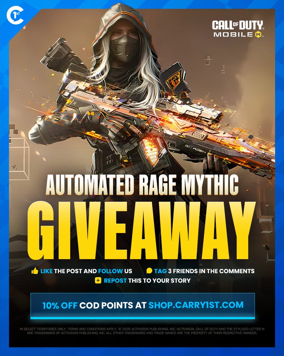 carry1st's tweet image. Lock in and you have a chance to win the new Automated Rage Mythic Draw, now LIVE in #CODMobile

To enter, follow the steps below!
💙Like this post
➡️Follow us
🔁repost this to your stories
🏷️Tag 3 friends in the comments

📅You have till Monday March 31st to enter!

🛡️Giveaway…