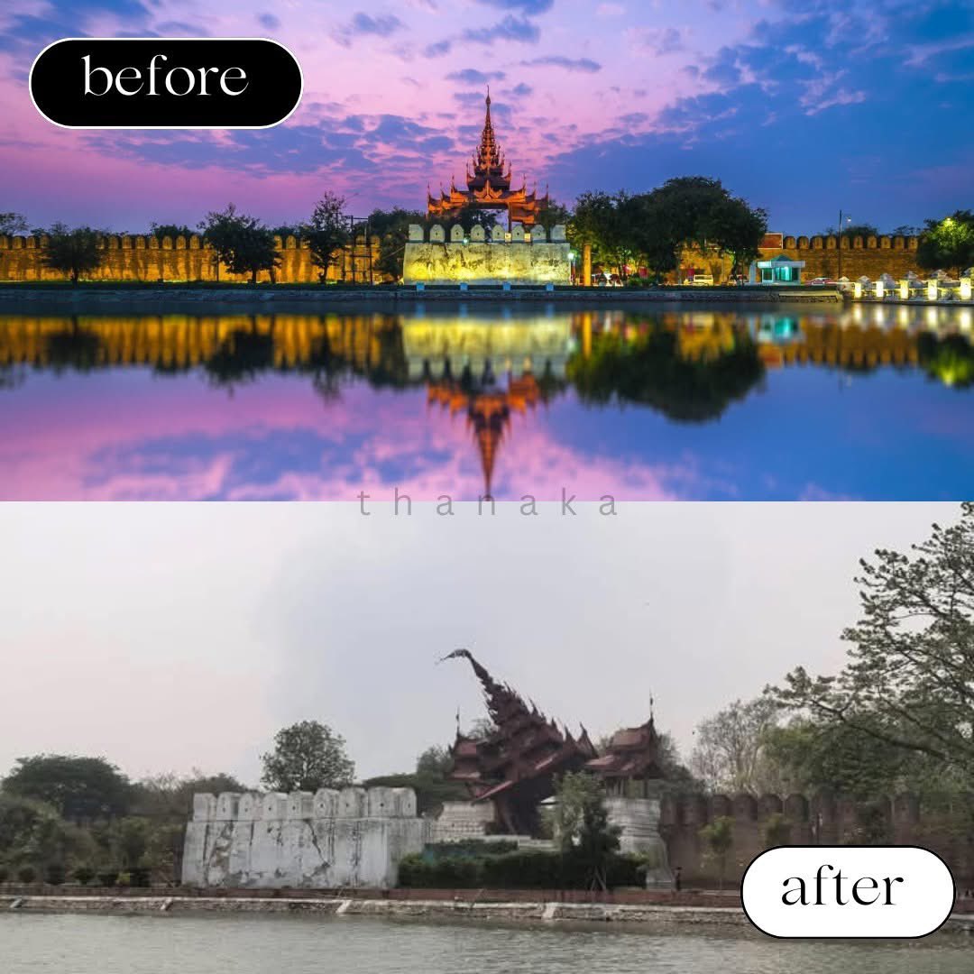 Before &amp; after the massive earthquake in Myanmar😔Many heritage sites and historical landmarks were destroyed,many people lost their homes &amp; their beloved families😔My heart goes out to everyone who affected in Myanmar &amp; Thailand😔😔 #MyanmarEarthquake #PrayForMyanmar 
Pic credit