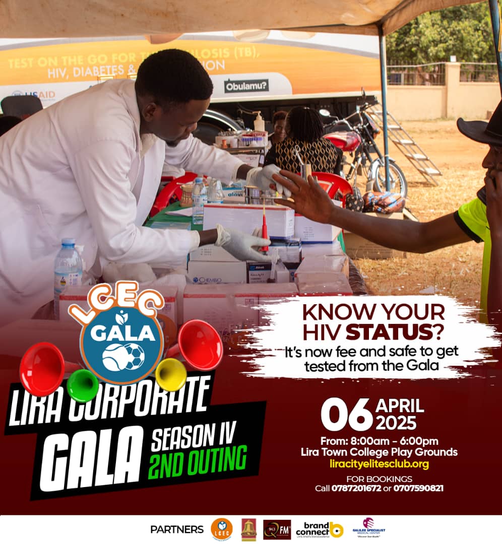 KNOW YOUR HIV STATUS

Get to know your HIV status by getting tested at Lira Corporate Gala. The process is done by professionals from Lira Regional Referral Hospital.
On April 6th, come with a friend or as a couple at Lira Town College Playgrounds starting from 8:00am to 6:00pm