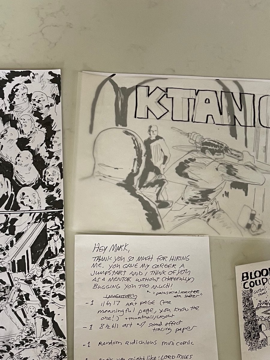 One of the great things about working in comics and teaming up with amazing artists like <a href="/Plaster_Harris/">Per the vampire and talking dog guy</a> is that sometimes they'll send you original art (from next month's VATICAN CITY) as a gift plus tiny, little mini-comics they make with their own hands...