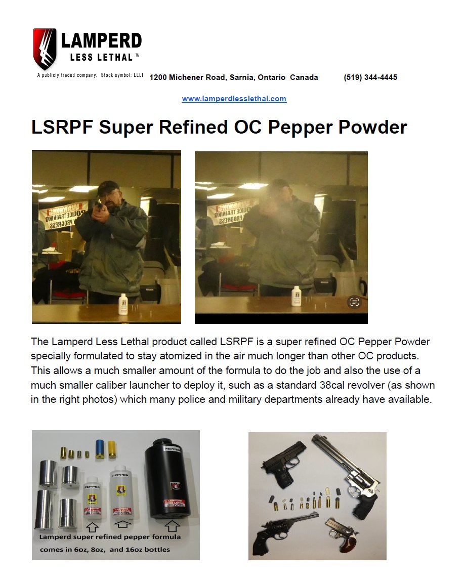 LLLI_LessLethal's tweet photo. $LLLI Lamperd Less Lethal Super Refined Formula for OC Pepper Rounds delivers advantages allowing for smaller amounts to be used and be just as effective. #LessLethal #OCpepper #CrowdControl #RiotControl #PoliceGear #Security #LawEnforcement https://t.co/zXDiosELB6