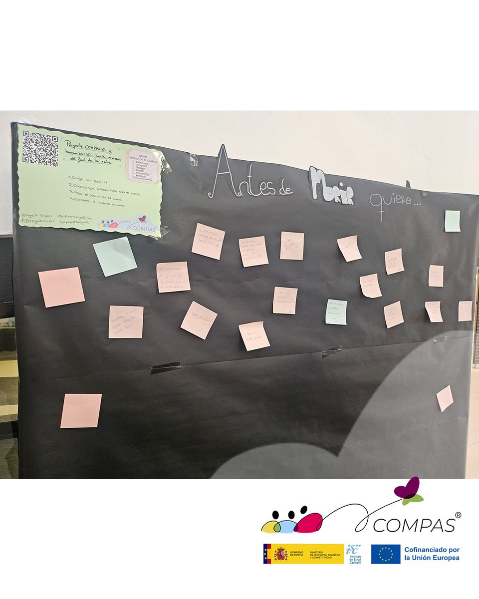 compasproyecto's tweet photo. 📝💭 Antes de morir quiero...
Así han llenado de sueños, deseos y reflexiones el Muro de la @InfoUMA durante toda la semana 🌈✨
Una dinámica de expresión libre que nos recuerda la importancia de parar, pensar y compartir lo que realmente nos mueve 💚
#ProyectoCOMPAS https://t.co/lhvfwzOgsb