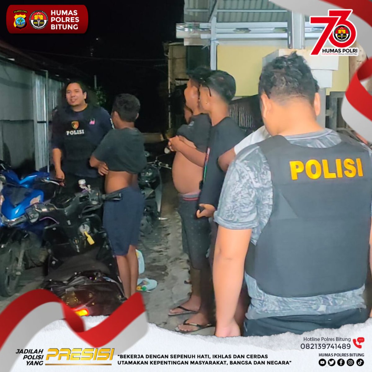 HumPolresBitung's tweet photo. Tindak lanjuti informasi masyarakat, Tim Tarsius Presisi Polres Bitung berpatroli di wilayah Kecamatan Aertembaga antisipasi terjadinya gangguan Kamtibmas.

#bitungaman https://t.co/1ejJzNLDis