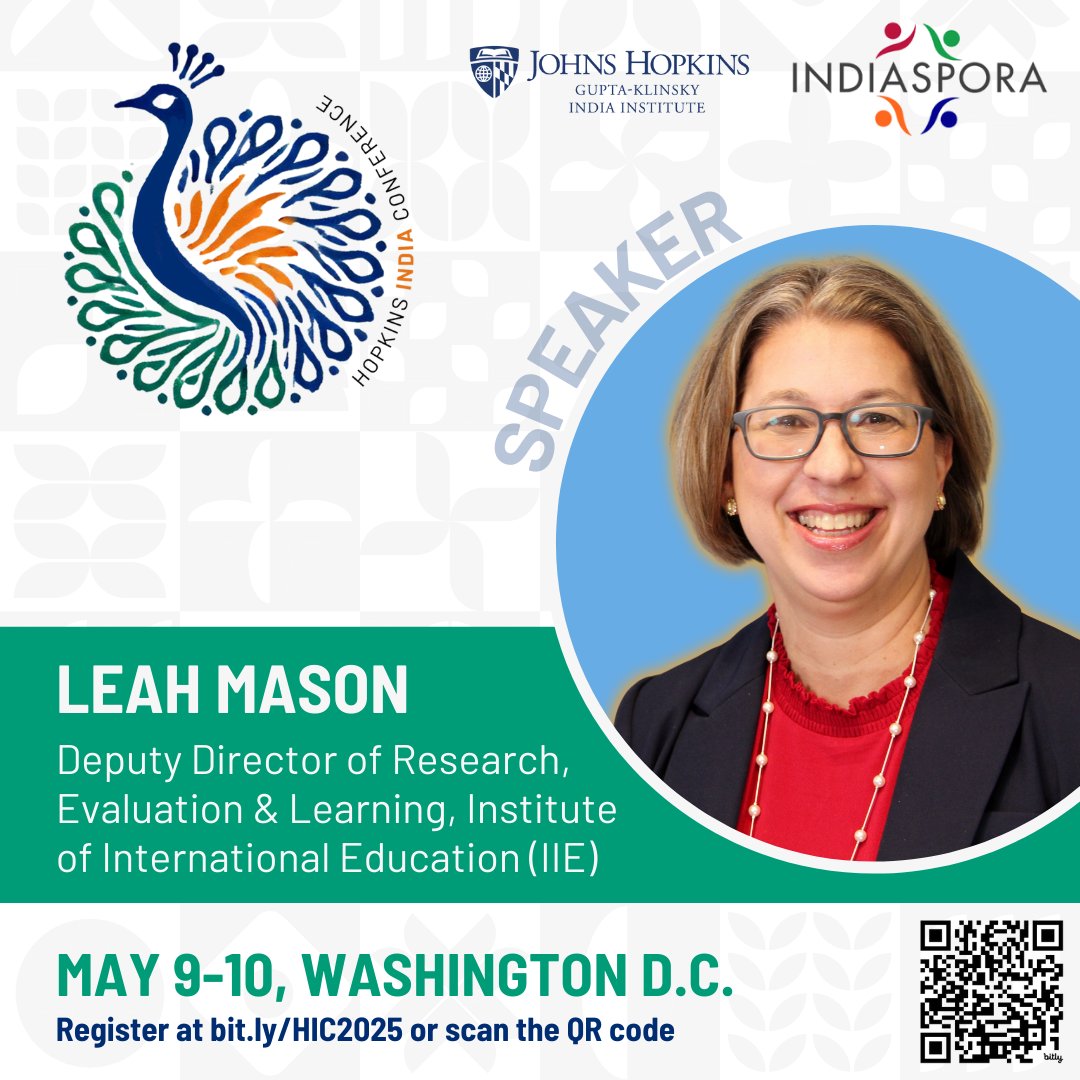 Johns Hopkins Gupta-Klinsky India Institute (GKII) (@jhu_india) on Twitter photo 🎉Our First Speaker Announcement for #HigherEd track at #HopkinsIndiaConference2025!
Leah Mason <a href="/IIEglobal/">Institute of International Education (IIE)</a>, a leading voice in student mobility & career readiness, will deliver a keynote on internationalizing higher ed for global competitiveness! RSVP: bit.ly/hic-rsvp 🎉Our First Speaker Announcement for #HigherEd track at #HopkinsIndiaConference2025!
Leah Mason <a href="/IIEglobal/">Institute of International Education (IIE)</a>, a leading voice in student mobility & career readiness, will deliver a keynote on internationalizing higher ed for global competitiveness! RSVP: bit.ly/hic-rsvp