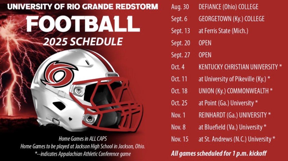RedStorm Football Schedule: