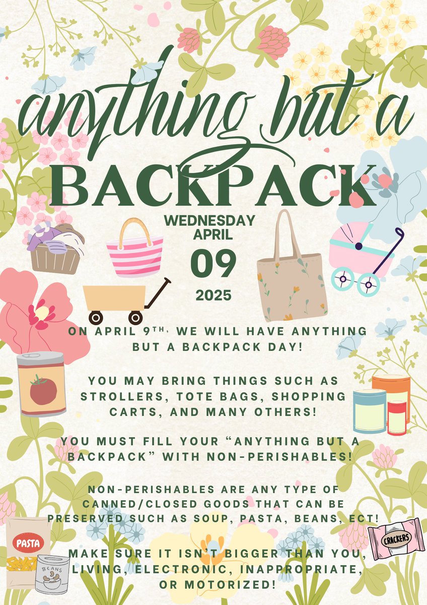 <a href="/MaplePlaceMS/">Maple Place Middle School</a> Save the Date... The return of the incredibly popular Anything But a Backpack Day is Wednesday April 9th!  Fill those "backpacks" with non-perishables to benefit Lunch Break in Red Bank. <a href="/lunchbreakNJ/">Lunch Break</a> <a href="/KeiserMelissa/">Melissa Keiser</a>