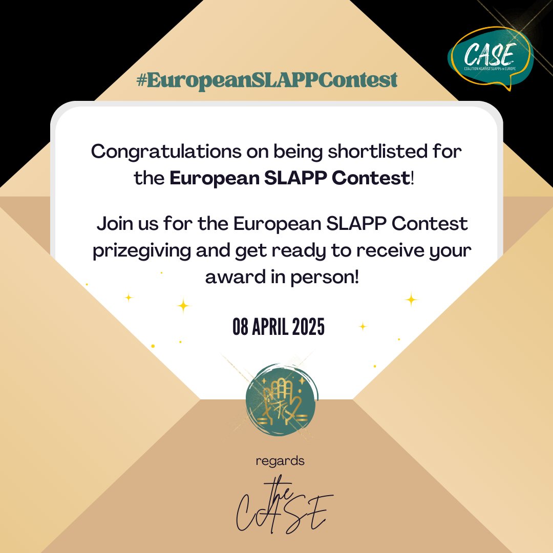 CASECoalition's tweet photo. ✏️ Dear billionaire bullies, paranoid politicians & ethically challenged lawyers...
🏆 You've made the shortlist, but are you ready to step up on stage and receive your award along with all the recognition you deserve? https://t.co/tQelakKOQK
We dare you!
#EuropeanSLAPPContest https://t.co/zIboZpglZq