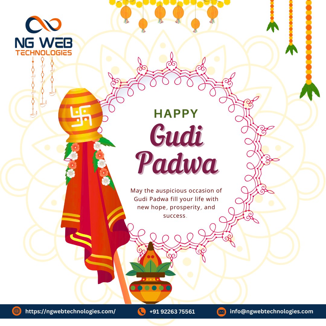 NG_Web_Tech's tweet image. 🌸 Embrace New Beginnings and Prosperity! 🌸
  
This Gudi Padwa let’s welcome success, growth, and endless opportunities. Wishing you a year filled with happiness and achievement!  

#HappyGudiPadwa #NGWebTechnologies #NewBeginnings #DigitalSuccess #CelebrateWithJoy #WebSolutions