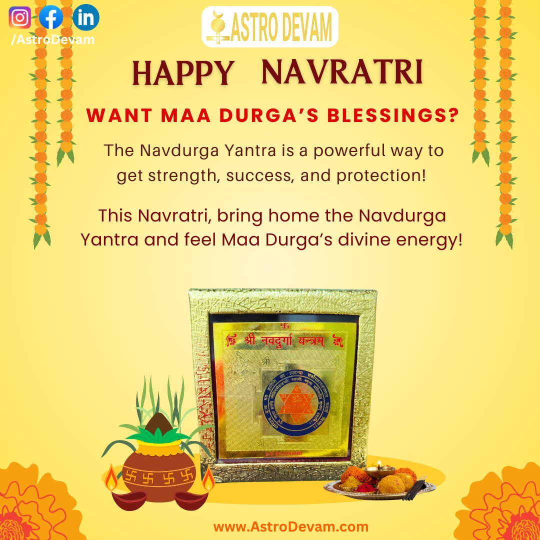 AstroDevam's tweet image. Want Maa Durga’s blessings? 🌸 Bring home the Navdurga Yantra for protection, strength &amp;amp; success!
Shop Now! :- astrodevam.com/products/yantr…

#spiritualpower #astrodevam #acharykalkikrishnan 
#NavdurgaYantra #MaaDurga #NavratriSpecial #DivineBlessings