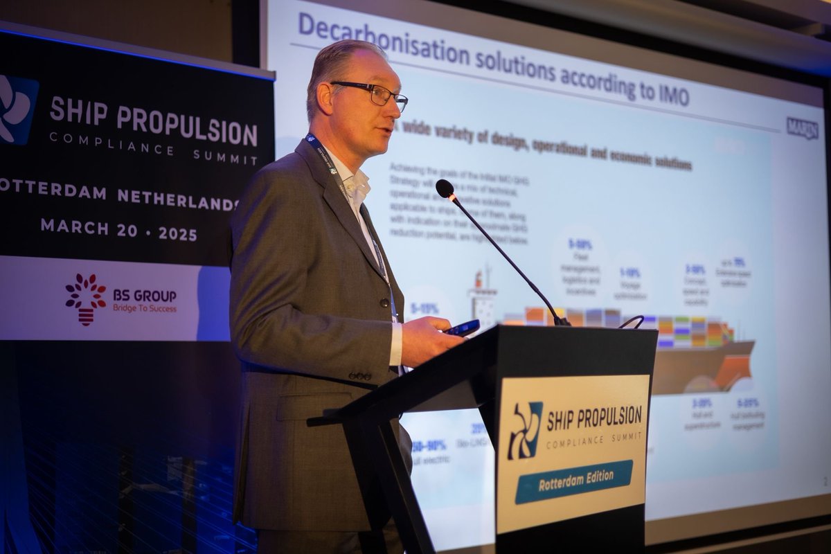 BSGroup_'s tweet photo. Patrick Hooijmans from MARIN shared valuable insights at the Ship Propulsion Summit in Rotterdam, discussing how free energy sources can drive vessel decarbonization. π
Thanks for your, Patrick! π’
#MaritimeIndustry #ShippingInnovation #ShipPropulsion #MaritimeTechnology https://t.co/YLwOc5LTj1