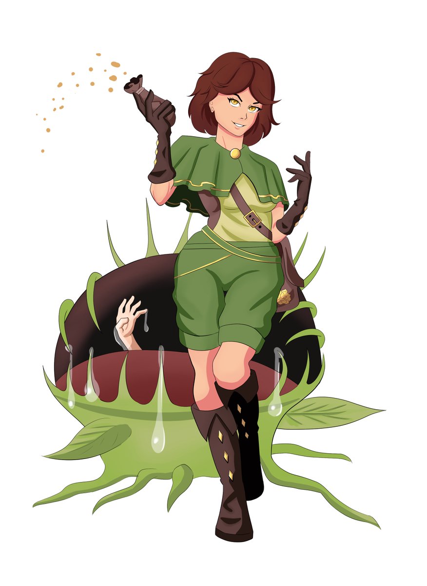 Pathogenus's tweet image. Olivia, a botanist girl who usually appears kind and innocent, but hides her twisted sadistic side. But people who get to see her true nature usually don't live long enough to tell the tale.
#characterdesign