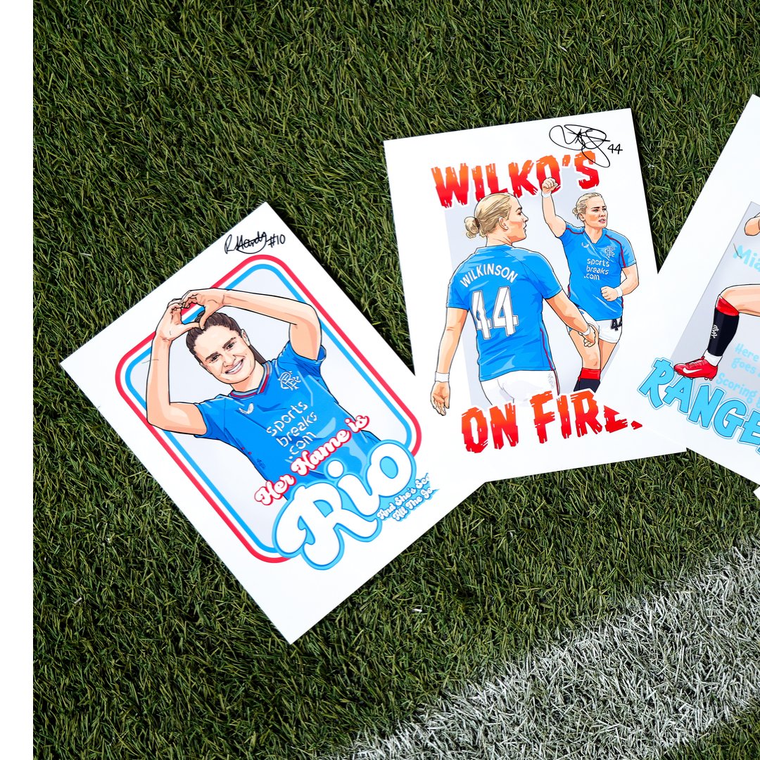 RangersWFC's tweet photo. 💙 Do you want to win a signed Jo Potter, Rio Hardy, Katie Wilkinson, Mia McAulay or a Chelsea Cornet print?

🔄 Make sure you've secured your ticket for Sunday's match at Ibrox and share this post to be in with a chance of winning!

🎟️ Click the link below | #BackAtIbrox