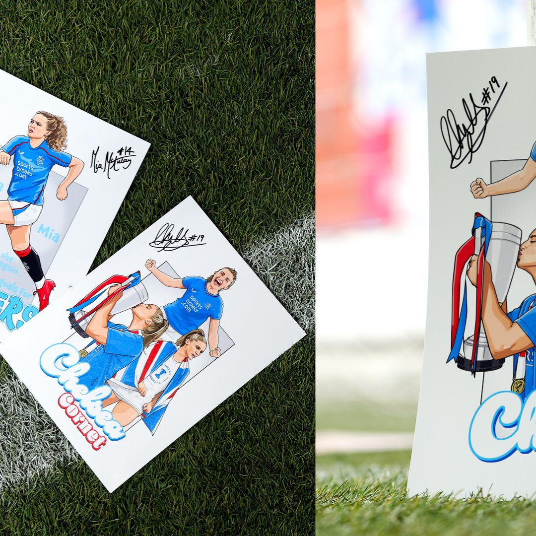 RangersWFC's tweet photo. 💙 Do you want to win a signed Jo Potter, Rio Hardy, Katie Wilkinson, Mia McAulay or a Chelsea Cornet print?

🔄 Make sure you've secured your ticket for Sunday's match at Ibrox and share this post to be in with a chance of winning!

🎟️ Click the link below | #BackAtIbrox