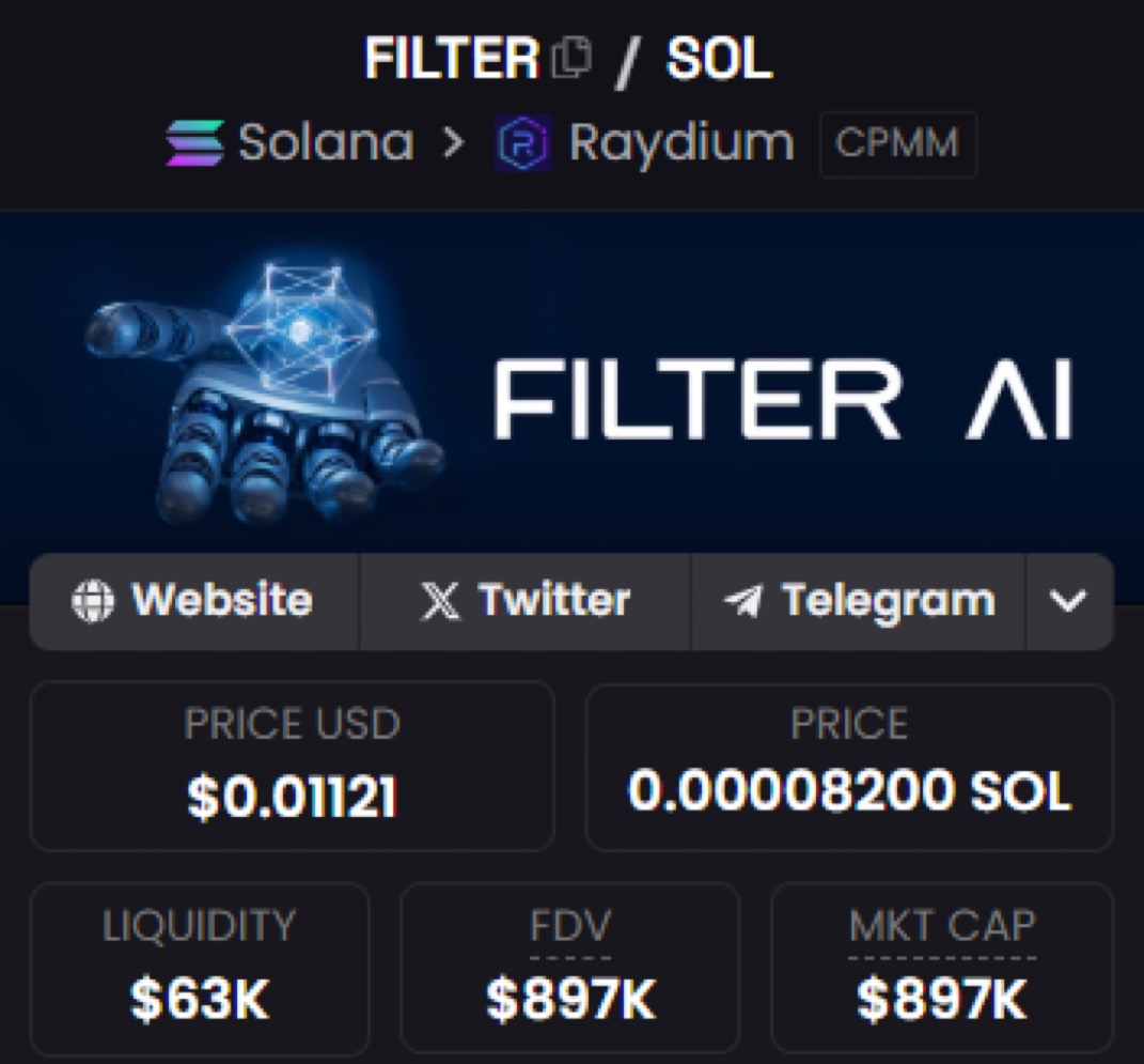 Crypto_Man03's tweet photo. I called it before, and I’m calling it again—fading me would be criminal.
@Filter_AI || #FILTERAI is leading the charge in AI x Web3, building next-gen AI agents for crypto.
The $FILTER team is solid, and they’ve already dropped @filterai_news, a top-tier Crypto News AI Agent.
Minimum target: $15M MarketCap.
Don’t sleep on this.
AKE5B588aZgt8WVioWRUVSp7XxdSJsz9GRDErC4ua3Fv
https://t.co/Mu0jvrZ0ew