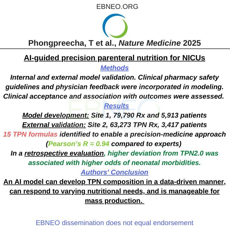 EBNEO's tweet photo. Authors developed a data-driven approach that optimizes and standardizes total parenteral nutrition (TPN) using information collected routinely in electronic health records. #ebneo #nicutwitter #ebneoalerts https://t.co/uzq2zjcWWs https://t.co/CkHQSFO7hy