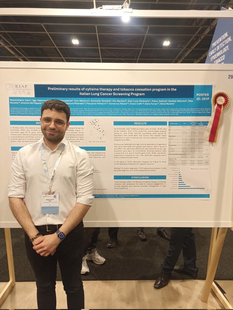 Bravo <a href="/Max_Cani/">Max Cani</a> for getting the "best poster" award for his work on Lung Cancer Screening in Italy 🇮🇹 #ELCC2025