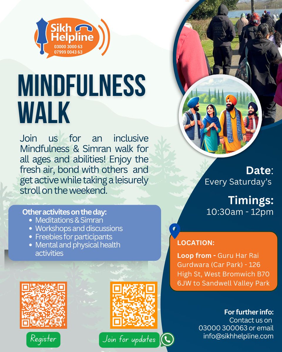Join us every Saturday from 10:30-11:30am at Guru Har Rai Gurdwara. Enjoy the fresh air, bond with others  and get active while taking a leisurely stroll on the weekend.  #SHLWalk #sikhhelpline #Mindfulness