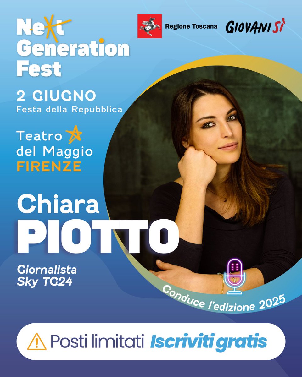 Giornalista tv e digital, su Sky TG24 conduce il programma di racconto dell’attualità Connessi e la rassegna stampa quotidiana Pagine.

Chiara Piotto è la seconda conduttrice dell'#NGF25 che sarà con noi il 2 giugno!

Registrati gratis su giovanisi.it (posti limitati)