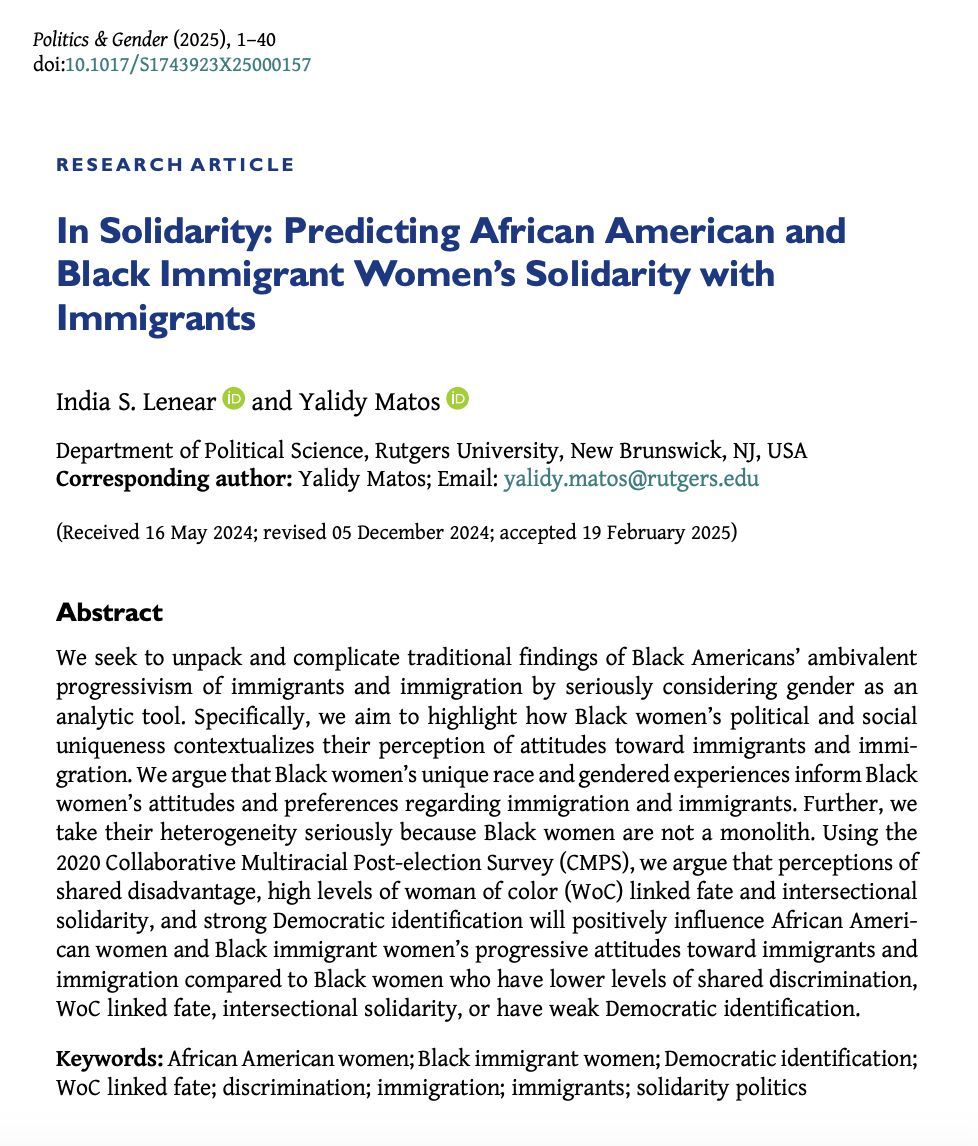 📣 Out on #FirstView 📣

In their piece, "In Solidarity", India S. Lenear &amp; Yalidy Matos investigate the attitudes of American Black women with regards to immigrants revealing the heterogeneity  within this group.

buff.ly/f5eTiLS