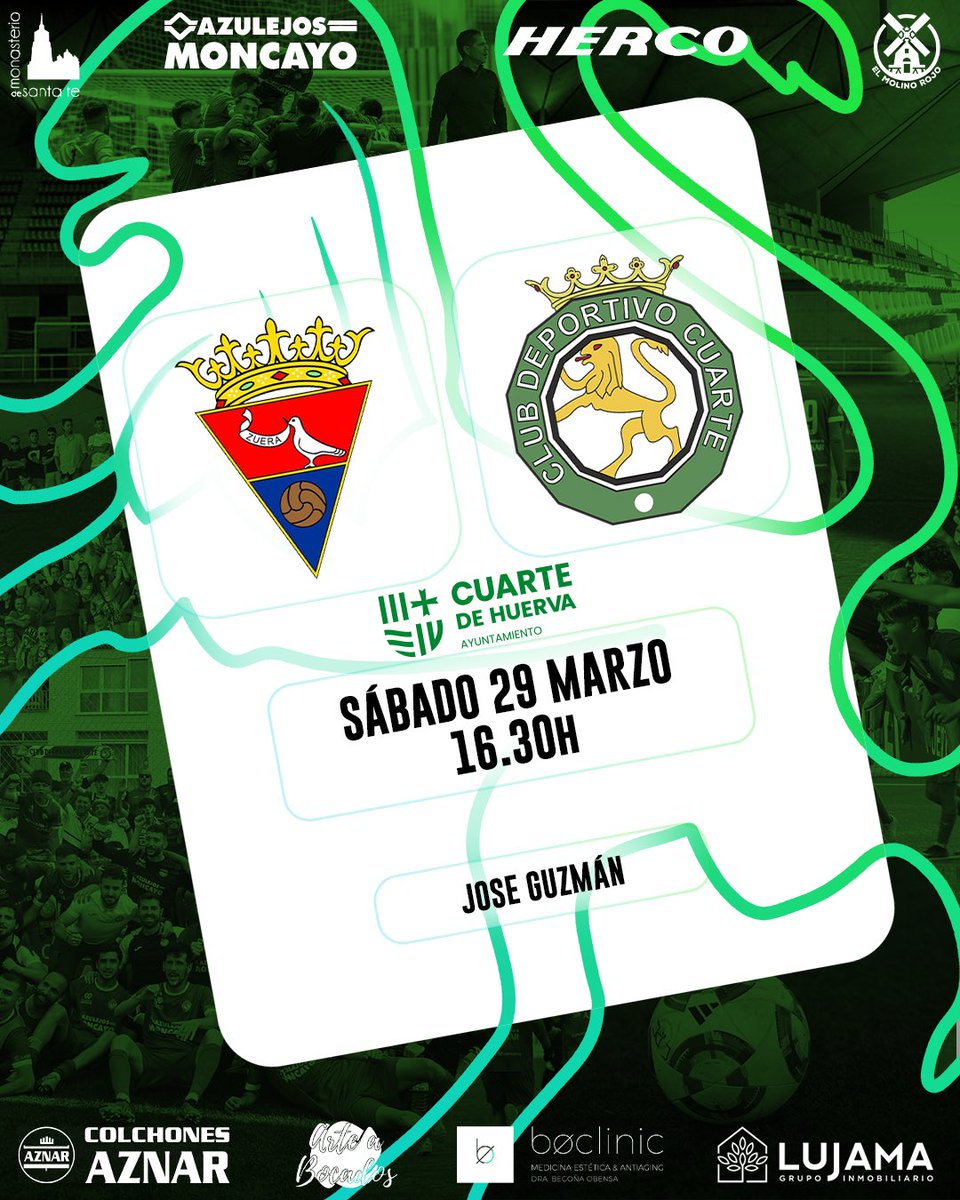 cdcuarte's tweet photo. Jornada 2️⃣8️⃣
🆚 @cd_zuera
🗓️ Sábado 29 de Marzo
⏰ 16:30
🏟️ José Guzmán Mascarós
Vamos verdes 💪🟢
#AupaCuarte https://t.co/uTDZ242DY2