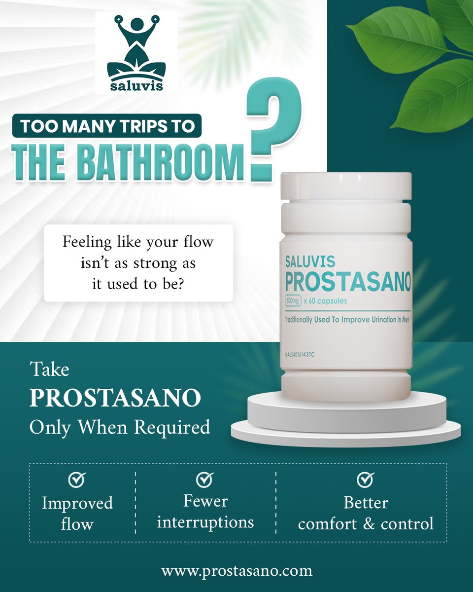 Prostasano's tweet image. Too Many Bathroom Trips? Time for a Change!

Struggling with frequent urges &amp;amp; weak flow? PROSTASANO is here to help!

Take PROSTASANO only when required 

#Prostasano #MenWellness #BetterFlow #NoMoreFrequentUrges #StayInControl #HealthyHabits #NightTimeRelief