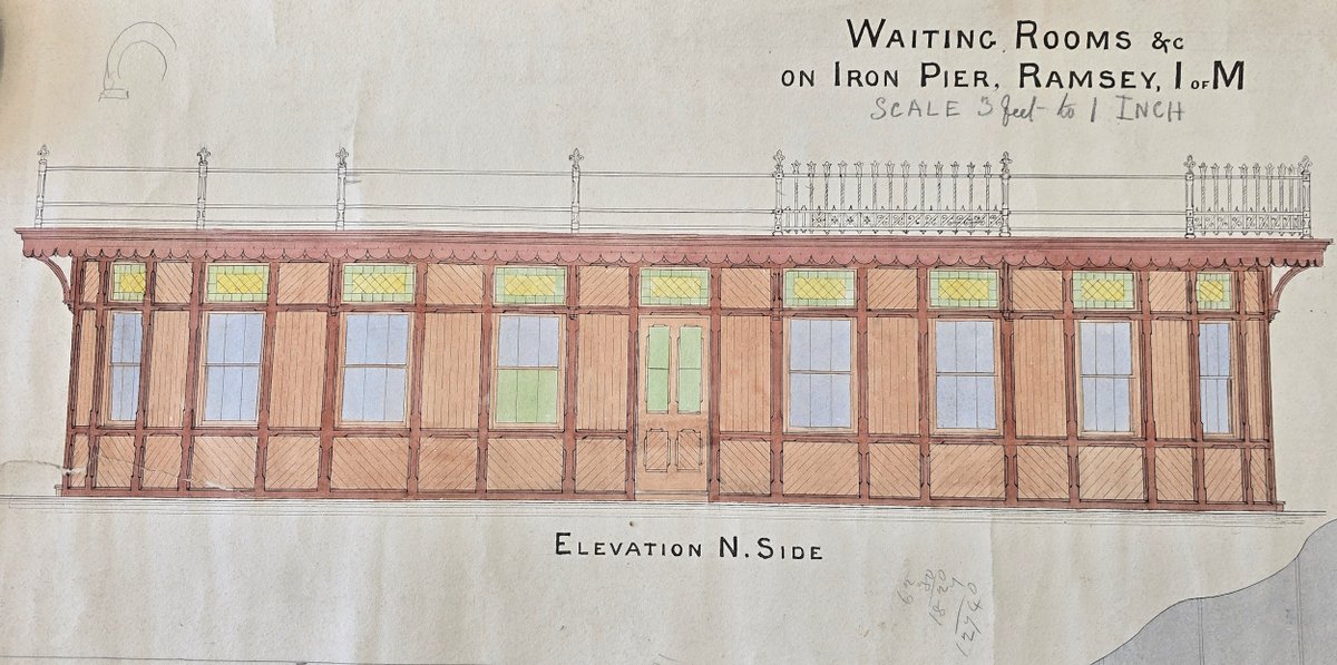 IsleOfManPRO's tweet image. One of our wonderful volunteers is listing a large collection of Department of Transport plans (1841-1984), discovering many treasures in the process. Here are George Kay&apos;s 1886 designs for waiting rooms on Queen&apos;s Pier, Ramsey. #ManxArchives #SeasideArchitecture #IsleOfMan