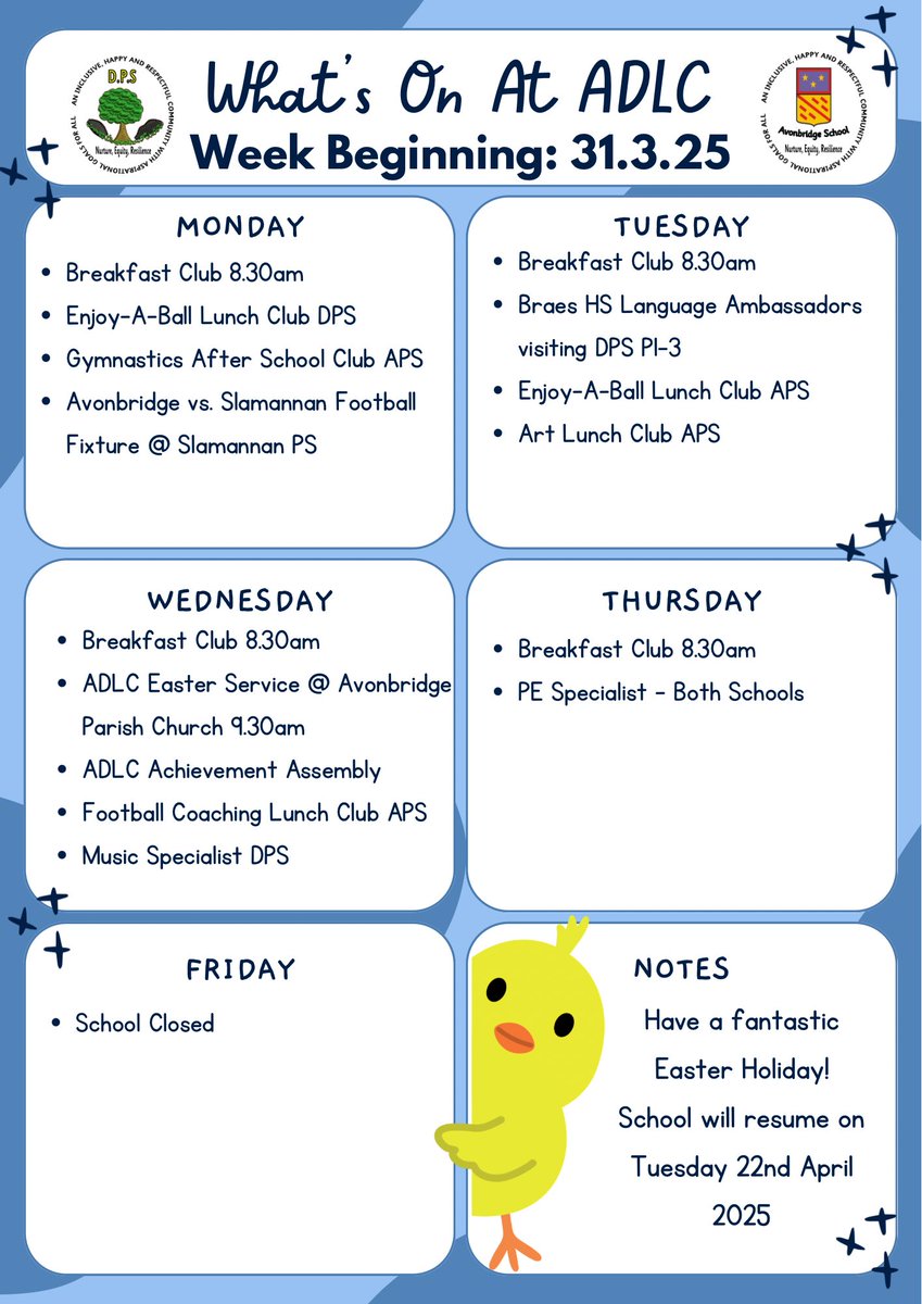 Mrs Parker 📚 (@mrsparkerspage) on Twitter photo Our final week of term - look forward to seeing families at Avonbridge Parish Church on Wednesday 🐣 <a href="/MrsLElliottPT1/">MrsLElliottPT</a> <a href="/MrsMulvay/">Mrs Mulvay</a> <a href="/MrPDrumbowie/">Mr Paterson</a> <a href="/aps_miss/">MissStewartAPS</a> Our final week of term - look forward to seeing families at Avonbridge Parish Church on Wednesday 🐣 <a href="/MrsLElliottPT1/">MrsLElliottPT</a> <a href="/MrsMulvay/">Mrs Mulvay</a> <a href="/MrPDrumbowie/">Mr Paterson</a> <a href="/aps_miss/">MissStewartAPS</a>