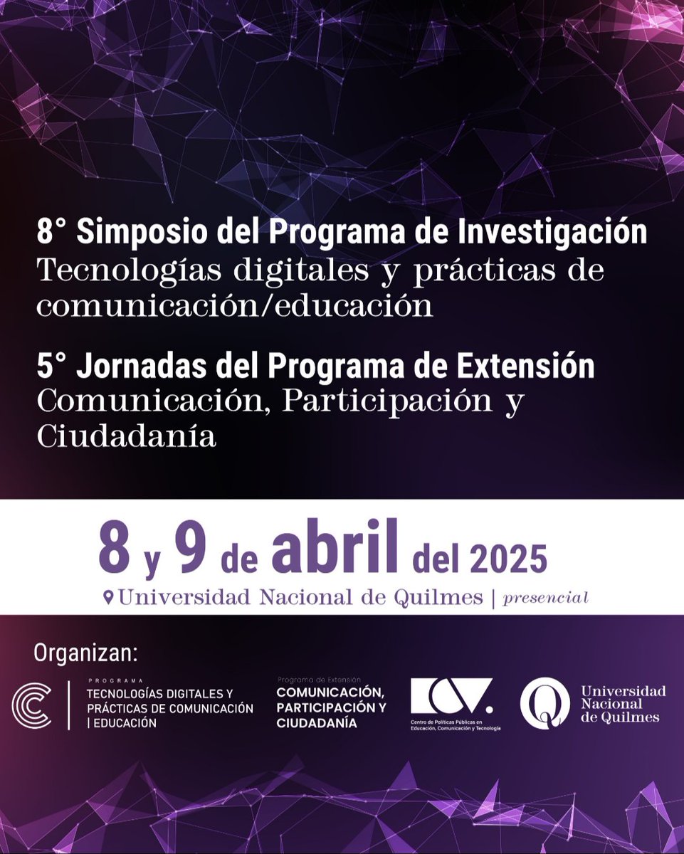 centroECT's tweet photo. 🎙️ ¡Llega el 8° Simposio del Programa de Investigación  y las 5° Jornadas del Programa de Extensión! 📚
🗓 8 y 9 de abril | 📍 @UNQoficial| Presencial
📢 Debate sobre tecnologías digitales, educación y comunicación con especialistas.
#SimposioUNQ #Comunicación #Investigación https://t.co/y0IbAef7Ps