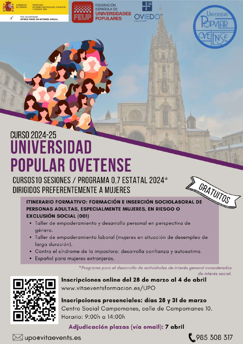 aytoviedo's tweet image. Abierto el plazo de inscripción para los cursos trimestrales que ofrecerá  la #UniversidadPopularOvetense entre los meses de abril y junio

Toda la información en oviedo.es/universidadpop…

#UPO