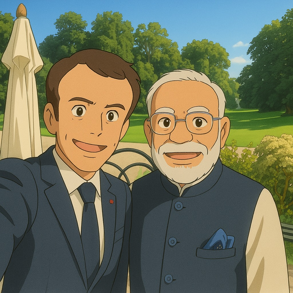 French Embassy in India 🇫🇷🇪🇺 (@franceinindia) on Twitter photo President <a href="/EmmanuelMacron/">Emmanuel Macron</a> and Prime Minister @NarendraModi, imagined in Studio Ghibli-style art - a tribute to the enduring India-France friendship. 🇫🇷🤝🇮🇳 President <a href="/EmmanuelMacron/">Emmanuel Macron</a> and Prime Minister @NarendraModi, imagined in Studio Ghibli-style art - a tribute to the enduring India-France friendship. 🇫🇷🤝🇮🇳