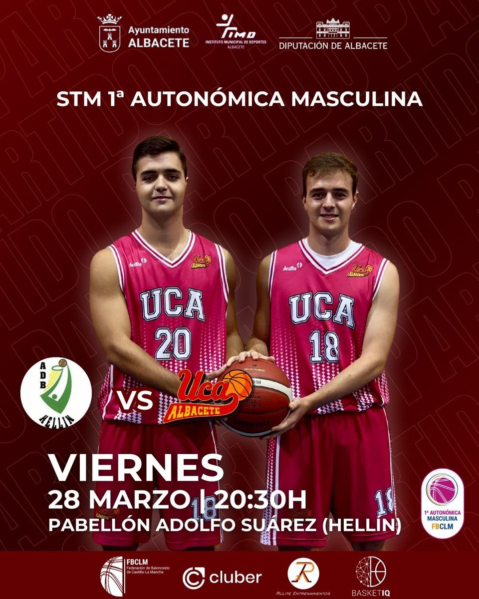 ucacb's tweet photo. 🏀🔥 ¡VIERNES DE PARTIDO! 🔥🏀

Nuestro 1ª Autonómica se enfrenta a Hellín en el último partido de liga regular 👀💥 Un duelo de los que nos gustan.

📅 Viernes 28 de marzo
⏰ 20:30h
📍 Pabellón Adolfo Suárez (Hellín)

#CBUCA #SomosUCA https://t.co/3i5W5ghYFA