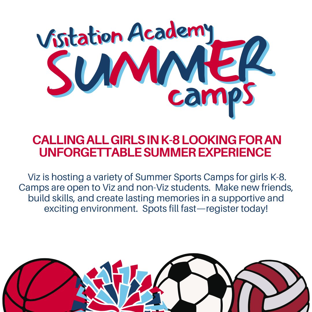 Looking for an unforgettable summer experience? Viz Summer Sports Camps are the perfect place to make new friends, build skills, and have a blast—no need to be a Viz student to join! Click the link to see all of our camps: visitationacademy.org/quicklinks/viz…