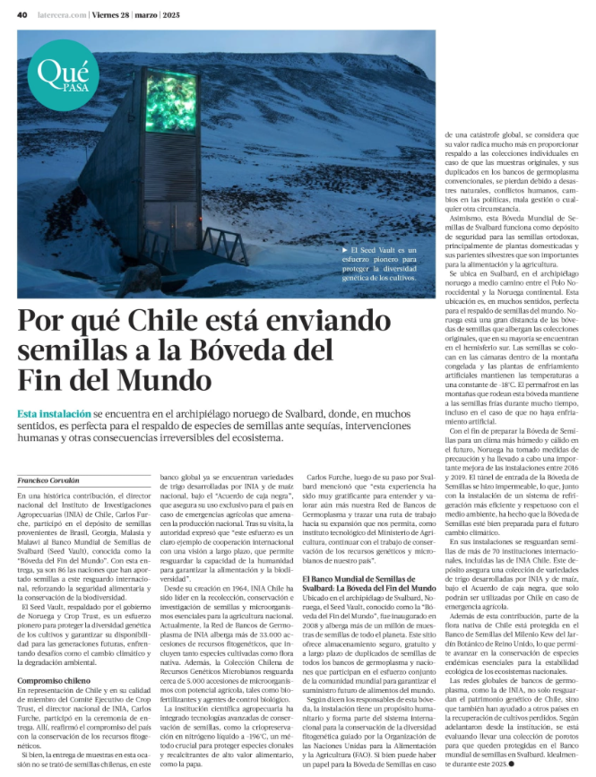 Te invitamos a revisar esta nota de <a href="/QuePasaCL/">Qué Pasa</a> de <a href="/latercera/">La Tercera</a>  con la experiencia de nuestro director nacional, Carlos Furche, en la "Bóveda del fin del mundo" de Noruega 

📲portal.nexnews.cl/showN?valor=25…
