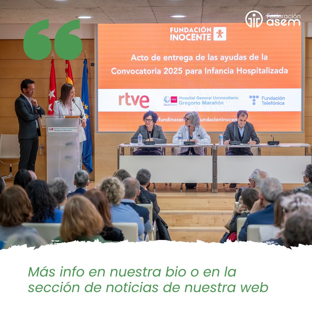 💙 La <a href="/fundinocente/">Fundación Inocente</a> apoya a #FederaciónASEM con el proyecto Acompañamiento ENMarcha para ayudar a familias con niños con #EnfermedadesNeuromusculares

🧑‍🦽 Apoyo y acompañamiento para quienes deben trasladarse lejos de casa
¡Gracias por hacerlo posible!

#AcompañamientoENMarcha