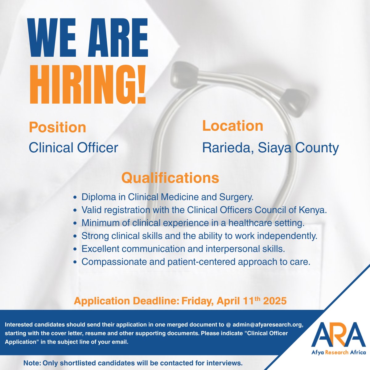 We are hiring a Clinical Officer!
#Jobs #JOBSEEK