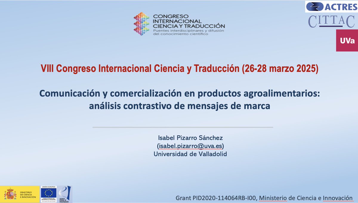 CITTAC (@cittac_uva) on Twitter photo 📢Otras aportaciones del CITTAC en el <a href="/UCOCyT/">Congreso Ciencia y Traducción</a> 2025 📢
El miércoles 26 de abril, en la sesión de tarde, dos de nuestras investigadoras presentaron sus comunicaciones sobre traducción y agroalimentación
👏¡Enhorabuena, Elena e Isabel!
#CyT25 #CITTAC #UVa #Traducción 📢Otras aportaciones del CITTAC en el <a href="/UCOCyT/">Congreso Ciencia y Traducción</a> 2025 📢
El miércoles 26 de abril, en la sesión de tarde, dos de nuestras investigadoras presentaron sus comunicaciones sobre traducción y agroalimentación
👏¡Enhorabuena, Elena e Isabel!
#CyT25 #CITTAC #UVa #Traducción