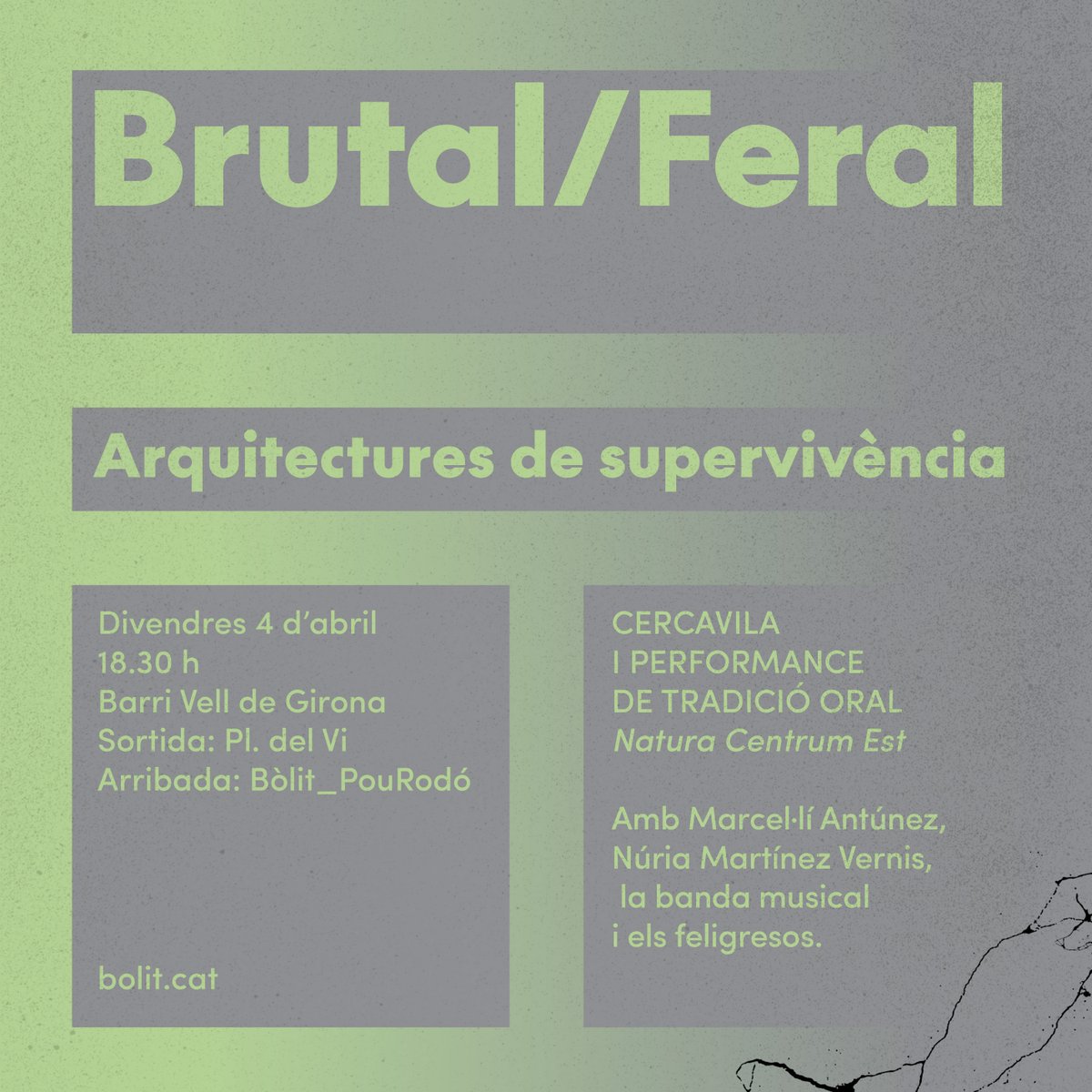 Bòlit, Centre d'Art (@bolitgirona) on Twitter photo Una cercavila, una invocació històrica i una comparsa infinita per posar la natura al centre 🌿
Vens?💥
▶️Cercavila NATURA CENTRUM EST
🗣Amb <a href="/marceliantunez/">Marcel·lí Antúnez</a> <a href="/fgironina/">La Fal·lera Gironina</a>
🤝En col·laboració amb <a href="/SismografOlot/">Sismògraf Olot</a>
📅4/4
🕡18.30 h
🔗girona.cat/agenda/cat/age…
🧵 1/4 Una cercavila, una invocació històrica i una comparsa infinita per posar la natura al centre 🌿
Vens?💥
▶️Cercavila NATURA CENTRUM EST
🗣Amb <a href="/marceliantunez/">Marcel·lí Antúnez</a> <a href="/fgironina/">La Fal·lera Gironina</a>
🤝En col·laboració amb <a href="/SismografOlot/">Sismògraf Olot</a>
📅4/4
🕡18.30 h
🔗girona.cat/agenda/cat/age…
🧵 1/4