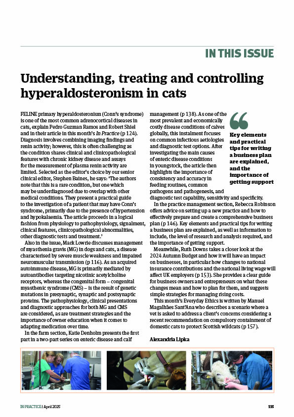 Vet Record (@vet_record) on Twitter photo The April issue of In Practice contains a clinical article on hyperaldosteronism in cats, management content about the Autumn Budget and creating business plans, and an ethics article on proposals for compulsory containment of domestic cats.
Read more at: ow.ly/3wmE50Vqx0b The April issue of In Practice contains a clinical article on hyperaldosteronism in cats, management content about the Autumn Budget and creating business plans, and an ethics article on proposals for compulsory containment of domestic cats.
Read more at: ow.ly/3wmE50Vqx0b