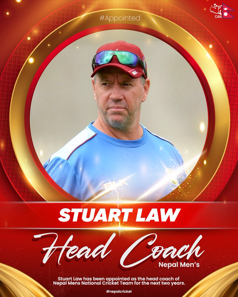 🇳🇵 Head Coach Appointed! 🚨

Australian legend Stuart Law <a href="/SLaw365/">Stuart law</a> takes charge of Nepal Men’s National Cricket Team for the next two years! 🏏💪

#NepalCricket