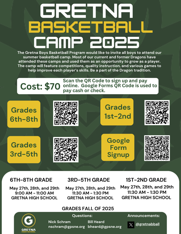 gretnabball's tweet image. Happy Friday! This is a friendly reminder about signing up for our summer basketball camp!