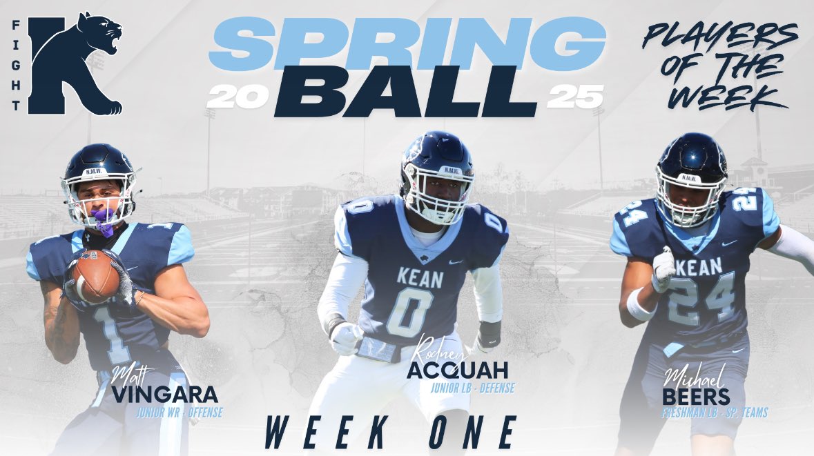 Kean University Football (@kufootball212) on Twitter photo WEEK 1️⃣ PLAYERS OF THE WEEK
GUYS WHO EMBODY F. I. G. H. T.
O - <a href="/matt_vingara/">Matt Vingara</a>
D - <a href="/_rodney1k/">Rodney Acquah</a>
SPT - <a href="/mbeers7_/">Michael Beers</a>
#MBK
F. I. G. H. T. TO BE A GREAT TEAMMATE
- earning their trust everyday
- showing it everyday
- be all in all the time
Stack the Days 🐾🏈 WEEK 1️⃣ PLAYERS OF THE WEEK
GUYS WHO EMBODY F. I. G. H. T.
O - <a href="/matt_vingara/">Matt Vingara</a>
D - <a href="/_rodney1k/">Rodney Acquah</a>
SPT - <a href="/mbeers7_/">Michael Beers</a>
#MBK
F. I. G. H. T. TO BE A GREAT TEAMMATE
- earning their trust everyday
- showing it everyday
- be all in all the time
Stack the Days 🐾🏈
