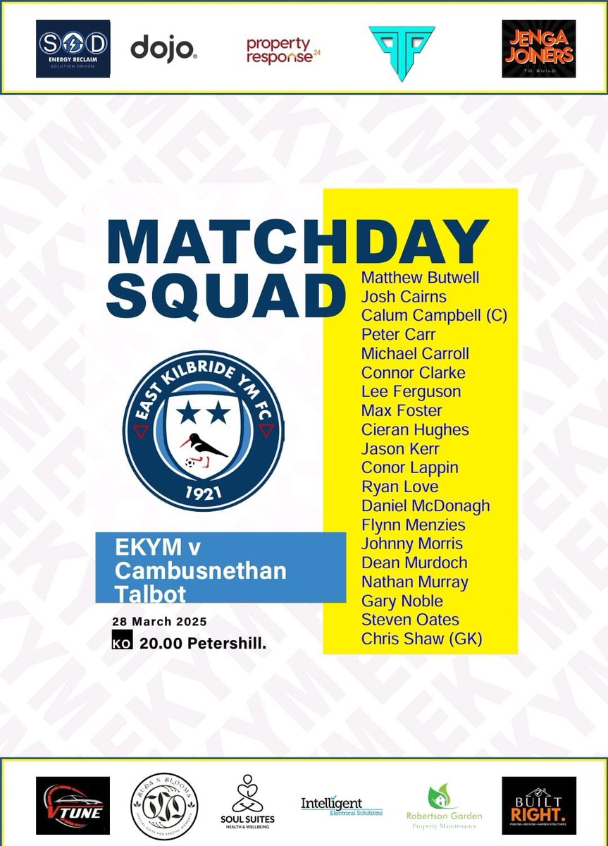 Match day squad for the big final tonight 🏆 come down and support the YM