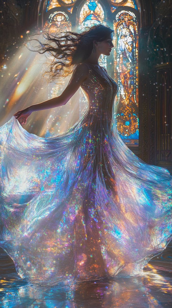 Dance of Light and Eternity

Dancing among the reflections of the stained-glass windows, her dress becomes a river of celestial light.Each twirl awakens an ethereal glow,as if time were dissolving into flashes of infinity

Good afternoon, Masters! 
#aiartcommunity #aiartawareness